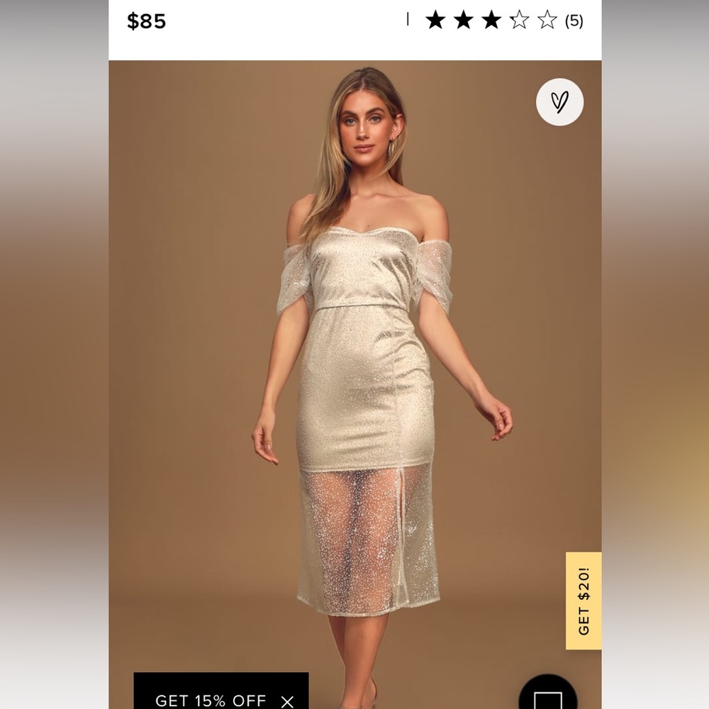 Shine Me Up Ivory Glitter Mesh Off-The-Shoulder Midi Dress NWT